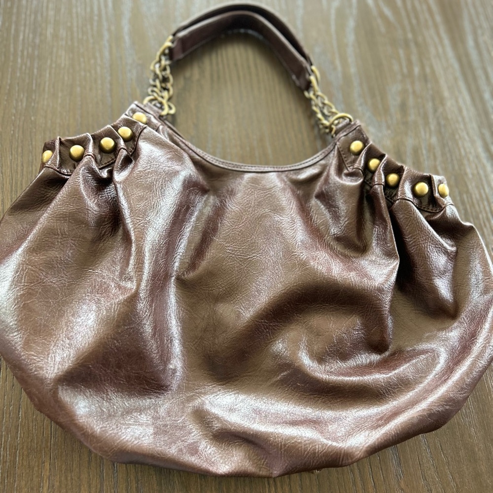 Bohemian faux leather shoulder bag brass hardware hippie indie Gypsy western - Picture 5 of 7